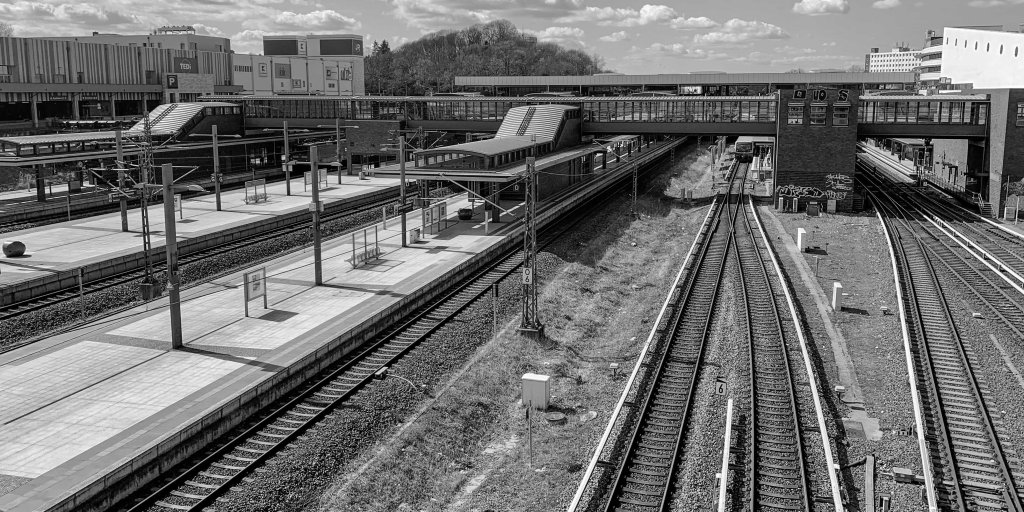 Berlin rail tracks and station platforms seen from above, almost empty during lockdown.
