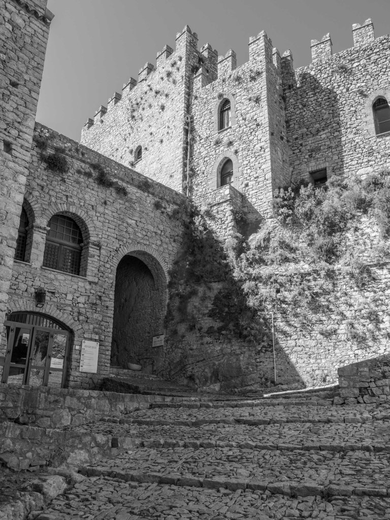 A stone staircase inside Caccamo Castle